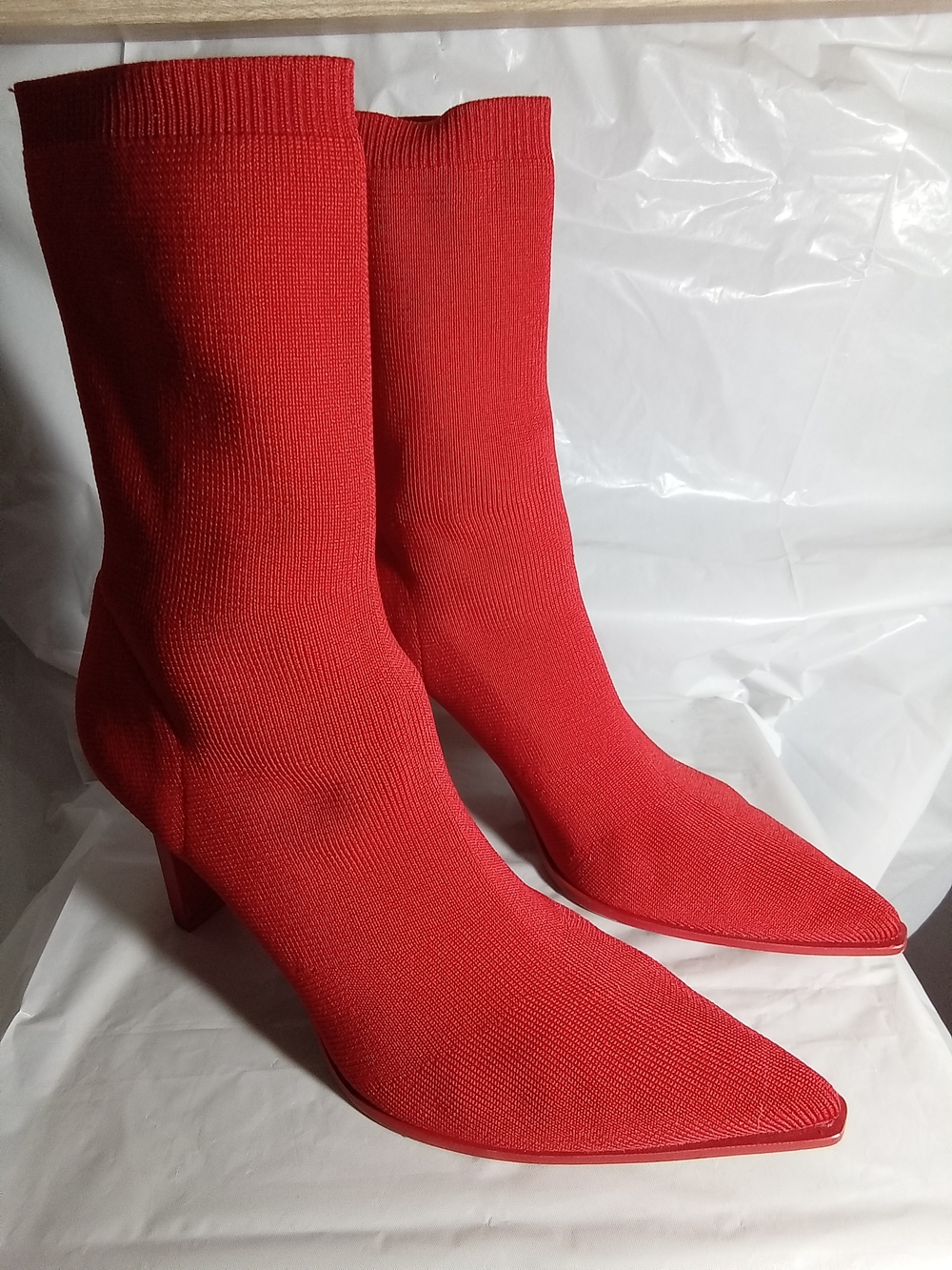 Stradivarius Red Knit Sock Ankle‎ Boots